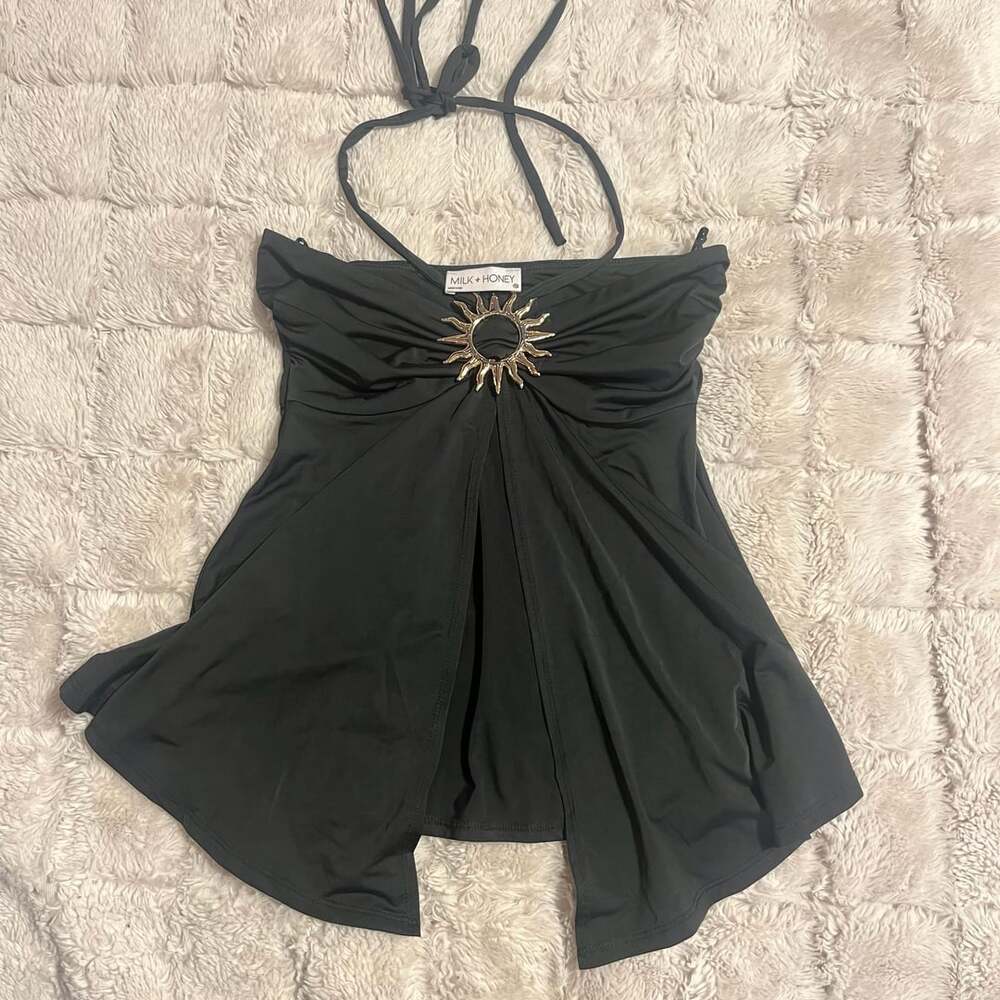 Milk + Honey Halter Top Size XS Black Sun Ring